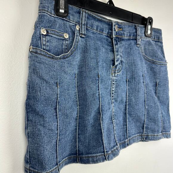 Acid Blue Womens Y2K Retro 90s Casual A-Line Medium Wash Mini Denim Skirt Small - Picture 3 of 8
